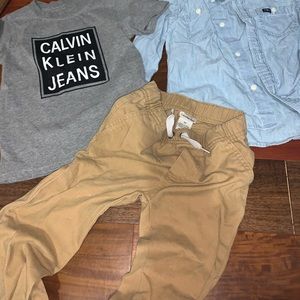 Calvin Klein tee and khakis polo button up